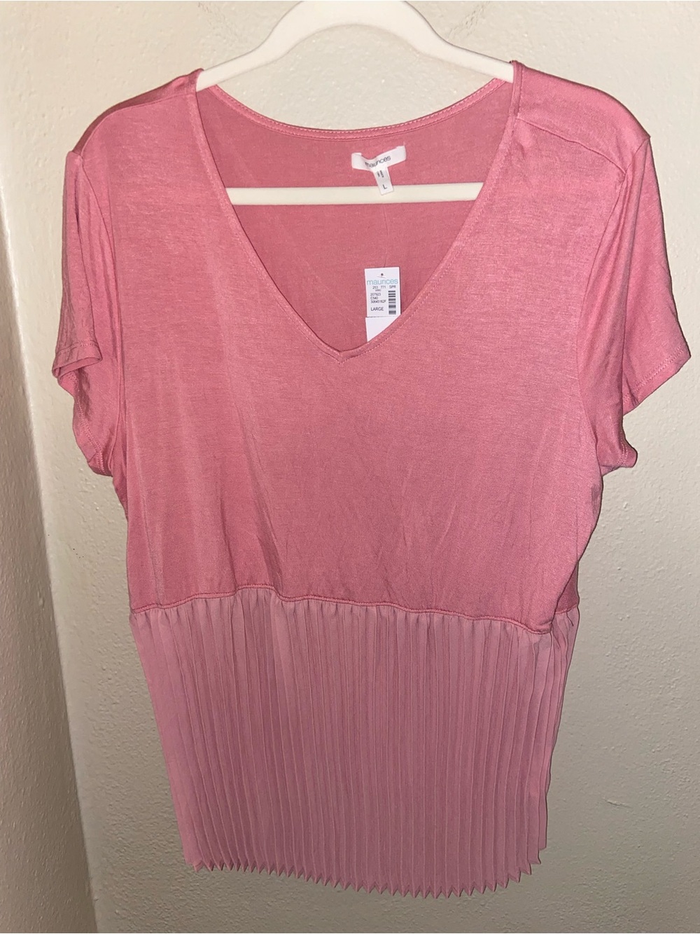 Maurices Dusty Pink V-Neck Short Sleeve Pleated-Hem Top